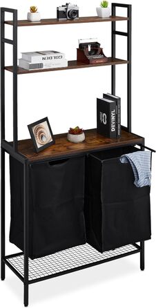 Стелаж для білизни Relaxdays з 2 висувними кошиками, 162x80x34 см, чорний/коричневий, органайзер для прання