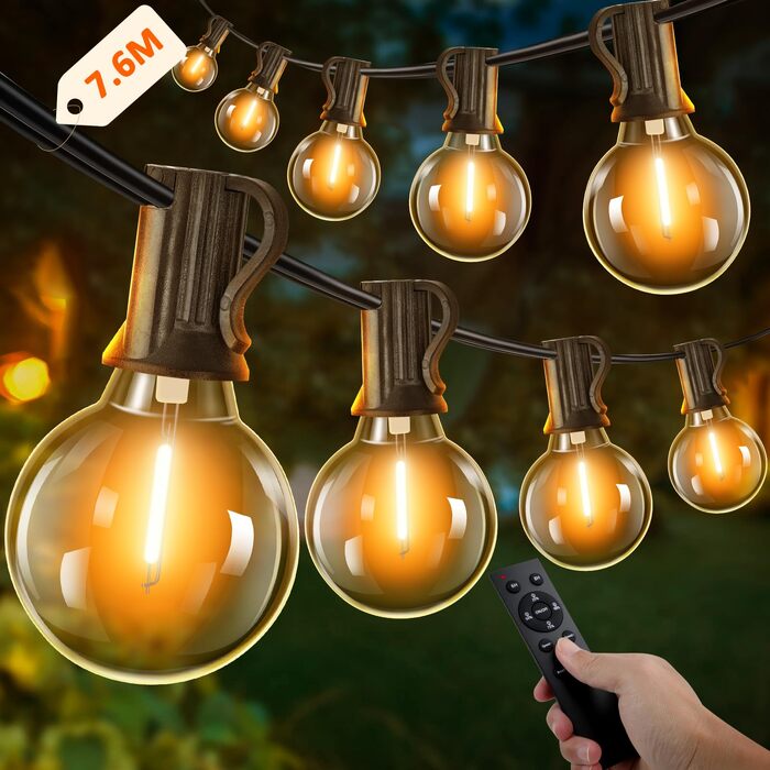 LED гірлянда Kangtaixin для вулиці з таймером, 75+3 лампочки G40, 4 режими, димер, водонепроникна, 7.6м, теплий білий