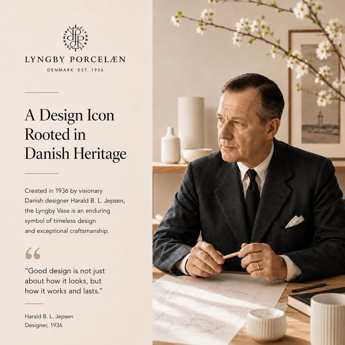 Ваза Lyngby Porcelæn H20.5 см, класичний дизайн, біла кераміка