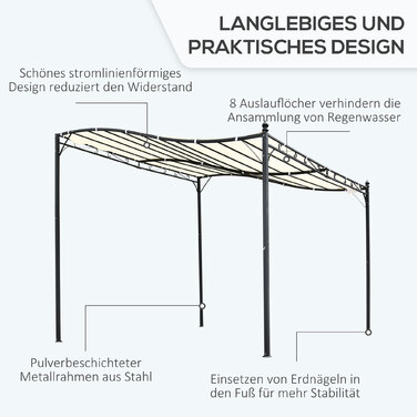Намет з навісом для садової альтанки Outsunny Pergola металевий, кремовий, 297x297см