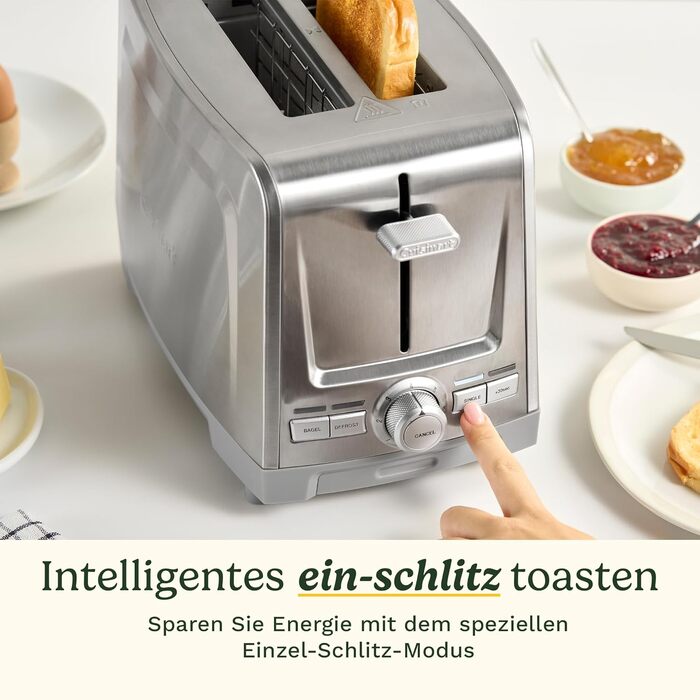 Тостер Cuisinart Core Collection на 2 тости | Для хліба Artisan | Режим для бейглів | Підйом тостів Quickview™ | Функція розморожування та підсмажування однієї скибки | Нержавіюча сталь
