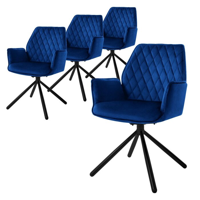Крісла для їдальні ML-Design, комплект з 4 шт., темно-синій, з м'якою оббивкою з велюру, поворотні, з металевими ніжками, ергономічні