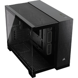 Комп'ютерний корпус CORSAIR 2500X mATX, подвійна камера, загартоване панорамне скло, підтримка інвертованої материнської плати, без вентиляторів, чорний/обсидіановий алюміній