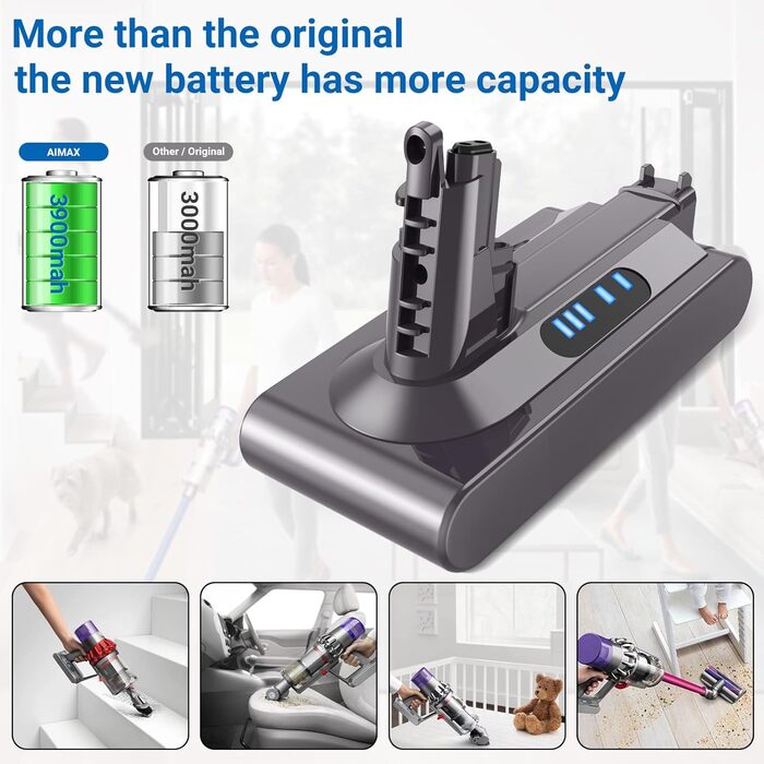 AIMAX акумулятор 3900mAh для Dyson V10, сумісний з Absolute, Animal, Extra, Fluffy, SV12, Motorhead, Slim, для ручного пилососа, 25.2V, з гвинтами і викруткою, заміна батареї
