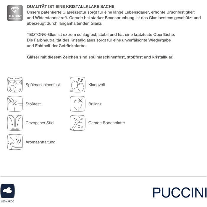 Набір келихів для білого вина LEONARDO HOME PUCCINI (6 шт), 560 мл, стійкі до подряпин, з серветкою для полірування