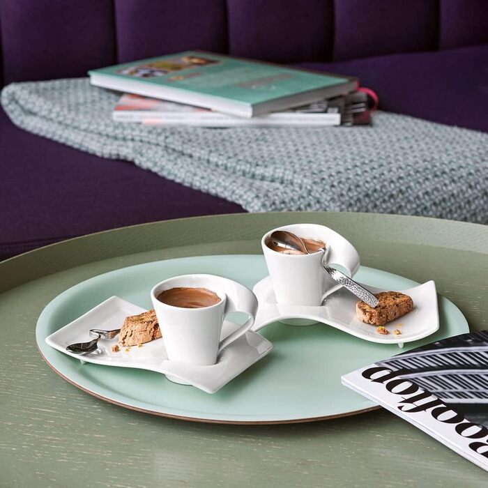 Набір кавовий Villeroy & Boch NewWave Premium Cappuccino,  білий, для кавоварки, сумісний з миючим засобом та мікрохвильовою піччю, хвильовий дизайн