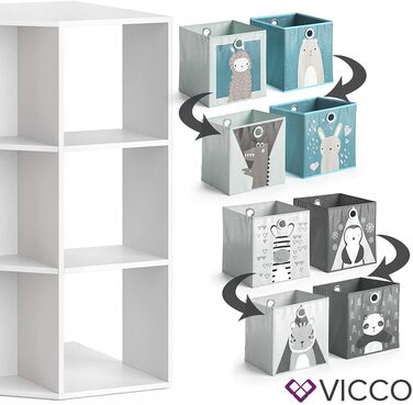 Дитяча полиця Vicco Luigi, біла, 64x107.8 см, з 4 коробками для зберігання
