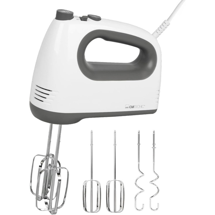 Ручний міксер Clatronic HM 3775, 400 Вт, 5 швидкостей, турборежим, біло-сірий, насадки з нержавіючої сталі, придатний для миття в посудомийній машині