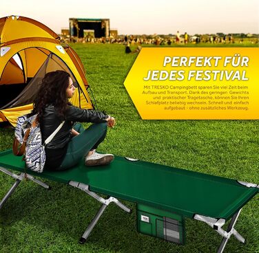 Розкладне кемпінгове ліжко TRESKO XXL металеве, посилене (до 150 кг), 210 x 90 x 42 см, зелене