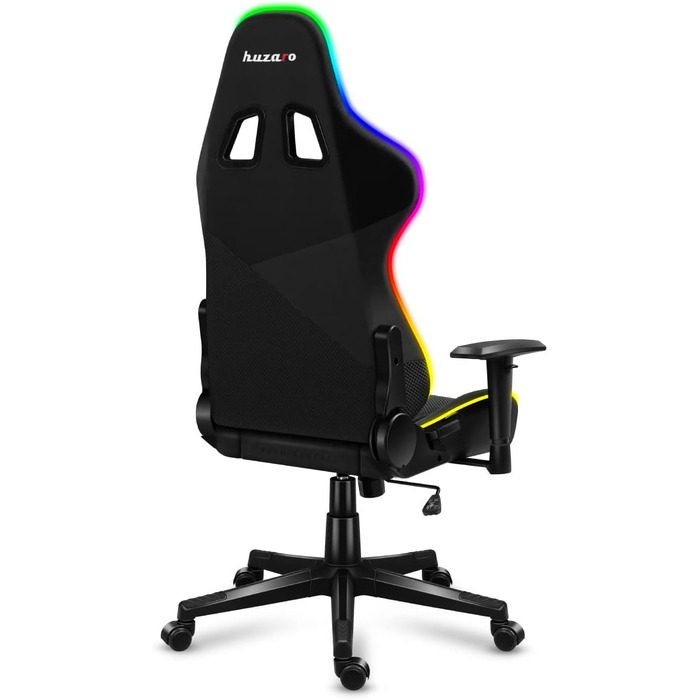 Ігрове крісло Huzaro Force 6.2 RGB Mesh з LED-підсвіткою, ергономічне, чорне, до 130 кг, регульована висота, підголівник і поперекова підтримка, тканина карбон
