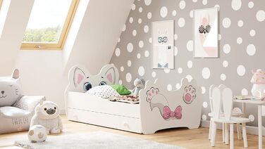 Дитяче ліжко Kids Collective 80x160 см з матрацом, шухлядою, дерев'яне, мотив кішка, європейське виробництво