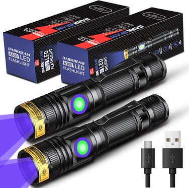 Ультрафіолетовий ліхтарик DARKBEAM 365нм, портативний, заряджається, LED, для виявлення плям, домашніх тварин, затвердіння смоли, 2 шт.