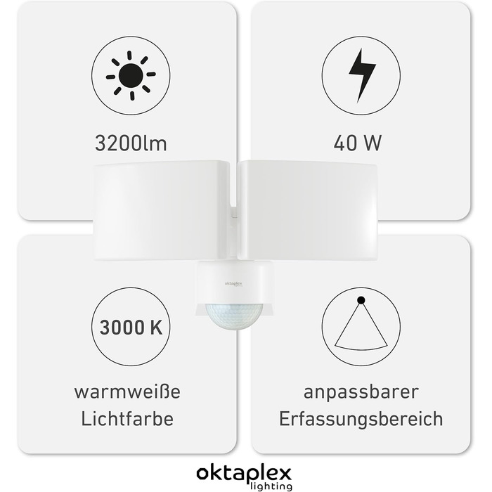 Світильник зовнішній LED Oktaplex Cali Dos Motion 40W з датчиком руху, IP65, тепле біле світло 3000K, антрацит, Master-функція