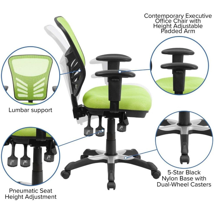 Офісне крісло Flash Furniture, піна, зелений, 68.6x64.8x112.4 см