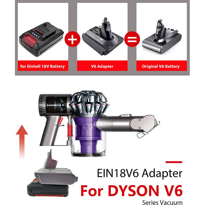 Адаптер URUN MT18V6 для акумулятора Makita 18V до пилососа Dyson V6, сумісний з Animal+, Fluffy, DC62, DC58, DC59, DC61, SV06, тільки адаптер
