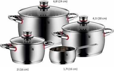 Набір каструль WMF Quality One для індукції, 4 шт, з кришками, нержавіюча сталь, поліровані, з паровідводом, без покриття