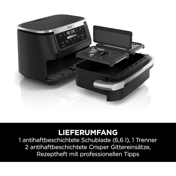 Аерофритюрниця Ninja FlexDrawer AF550EU 6.6 л, чорна: багатофункціональна фритюрниця 6-в-1 з великою шухлядою Dual Zone, функціями запікання та Max Crisp