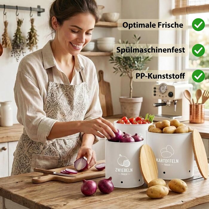 Набір контейнерів для зберігання картоплі, цибулі та часнику (3 шт.), штабелювані пластикові бокси з вентиляцією для свіжості, білі