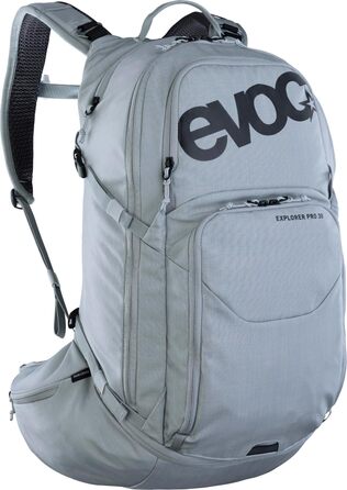 Рюкзак EVOC EXPLORER PRO 30 л срібний, система AIR FLOW CONTACT, AIRO FLEX пояс, відсік для питної системи та дощовик, комфортний міський та туристичний рюкзак преміум-класу