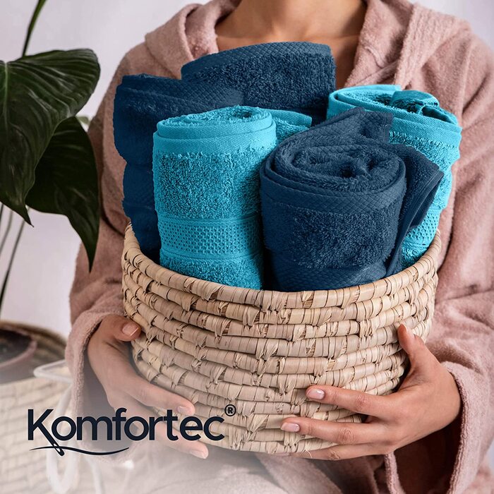 Набір рушників Komfortec 8 шт. з 100% бавовни – 4 банних 70x140 см і 4 для рук 50x100 см, м’які, великі, фротте, бірюзові/петрол