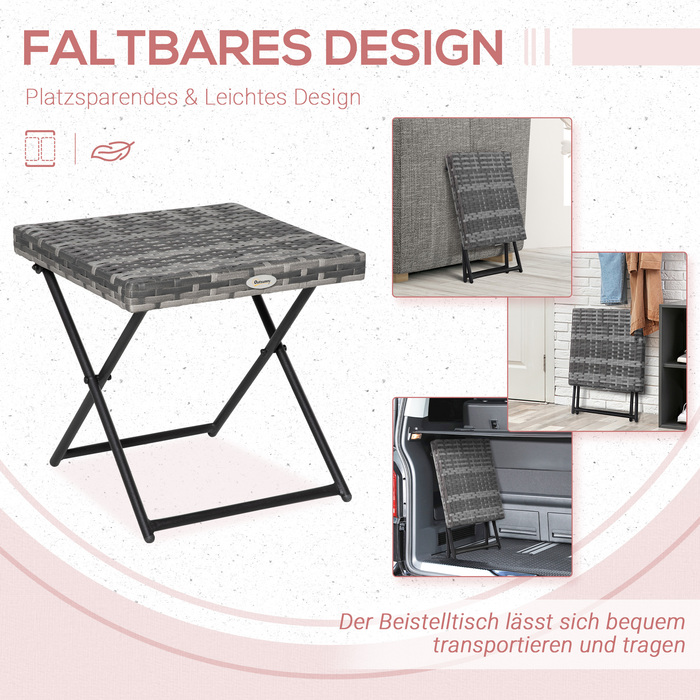 Outsunny Garden Table Poly Rattan Складаний журнальний столик Металевий каркас Сірий 40x40x40см