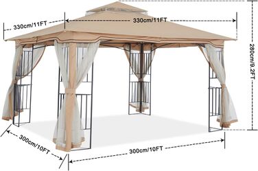 Павільйон MasterCanopy 3x3 м з сітчастими стінками і поличками, бежевий, для саду та тераси