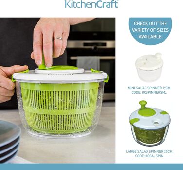 Міні-салатниця-центрифуга KitchenCraft, універсальна, 19 см – для миття та сушіння салату, овочів, компактна, пластикова