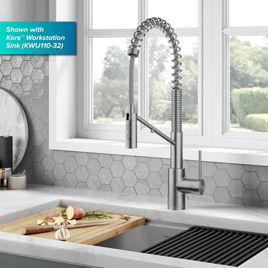 Змішувач кухонний Kraus KPF-3104SFS Oletto з витяжним душем, нержавіюча сталь, 55 см, комерційний стиль