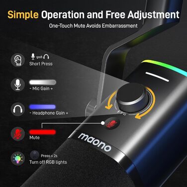 Динамічний мікрофон MAONO XLR/USB з кріпленням, кнопкою вимкнення звуку, регулятором гейну, для подкастів, стрімінгу, ігор, запису, YouTube, сумісний з ПК, PS4/5, Mac, модель PD100XS