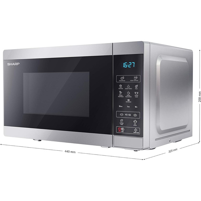 Мікрохвильова піч SHARP MS02ES, 800 Вт, 11 режимів, функція розморожування, срібляста, 440x258x324 мм