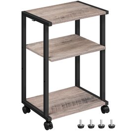HOOBRO Стіл для принтера з 3 ящиками, регульована висота, на колесах, 42 x 28 x 64 см, для офісу, сканера, копіювального апарату, принтера