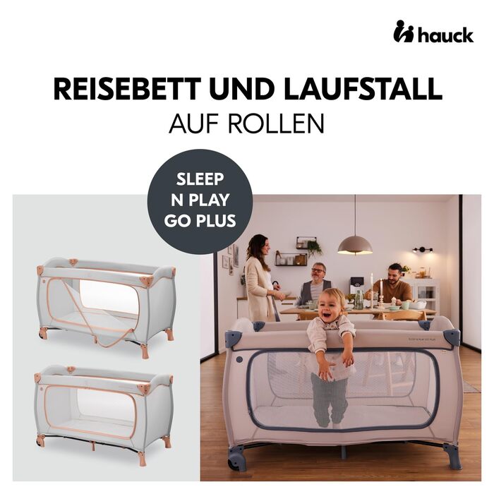 Дитяче дорожнє ліжечко Hauck Sleep N Play Go Plus з сумкою для транспортування, з великим боковим входом, компактне складання, для немовлят і малюків від народження до 15 кг, без матраца, колір Dusty Cork