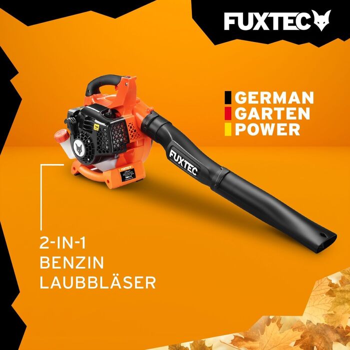Бензиновий листозбирач/подрібнювач FUXTEC FX-LBS126 4в1 з 2 повітропроводами та мішком 45л – потужний, протестований, швидкість 71 м/с