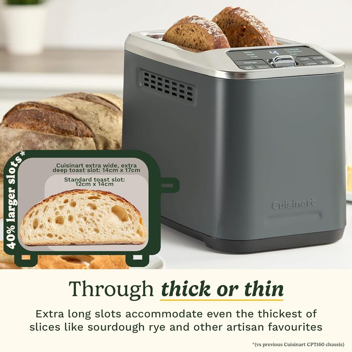 Тостер Cuisinart Smart Elite 2-слотовий сірий (+30 насадок) для хліба ручної роботи, з функцією пам'яті, підйому та розморожування