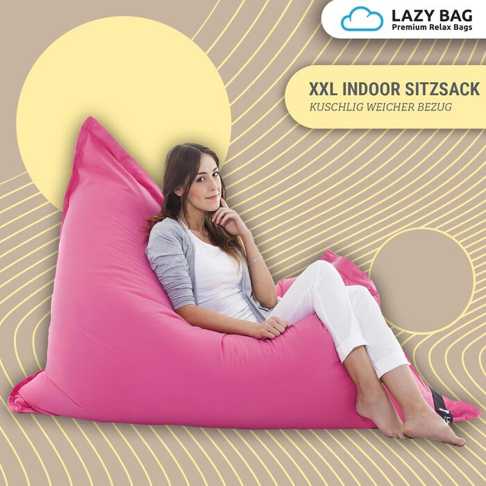 LAZY BAG Мішок-крісло Riesen-Sitzsack Classic XXL 140x180 см | Мішок-подушка 2-в-1 для відпочинку та лежання | Зручні моменти в приміщенні та на вулиці завдяки 4 млн EPS-кулькам для ідеальної ергономіки | Прасується, чохол з бавовни (рожевий)