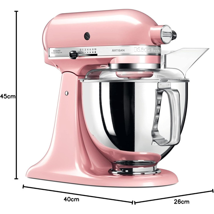 Кухонна машина KitchenAid Artisan — планетарний міксер з чашами з нержавіючої сталі 4.8 л та набором з 5 аксесуарів, колір Dried Rose