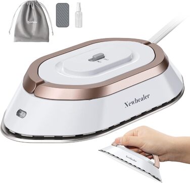 Міні праска Newbealer для подорожей, 220V/120V, керамічна поверхня, 150°C, без пари, з розпилювачем, чохлом і силіконовою підставкою, золота