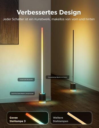 Розумна торшерна лампа Govee Stehlampe 3 з технологією LuminBlend+, RGBWWIC, яскравість 2100лм