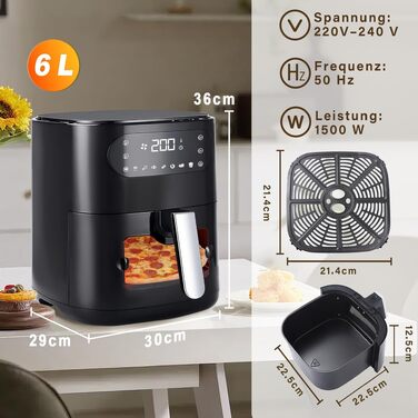 Аерофритюрниця Citybee XXL 10л (5л+5л) з двома камерами та вікном, Dual Zone Airfryer, 2200W, сенсорне керування, таймер 24г, чорна