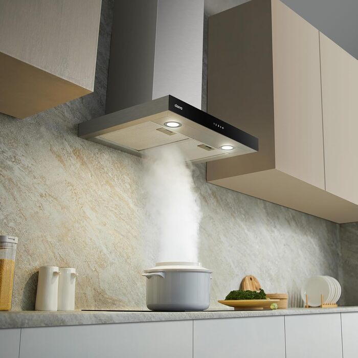 Витяжка кухонна CIARRA CBCS6102 A+++ 60 см, нержавіюча сталь, 650 м³/год, з вугільним фільтром CBCF003, сенсорне керування, режим рециркуляції та відведення