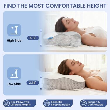 Подушка для шиї з піни Memory Foam, ортопедична для сну на боку та спині, біла