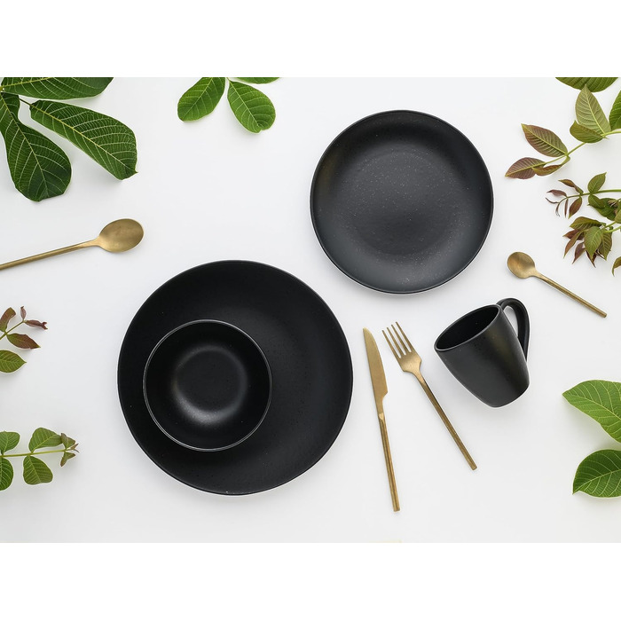 CreaTable Magic Black набір посуду 8 предметів з кам'яної кераміки, сервірувальний комплект, підходить для посудомийної машини та мікрохвильовки, вироблено в Португалії