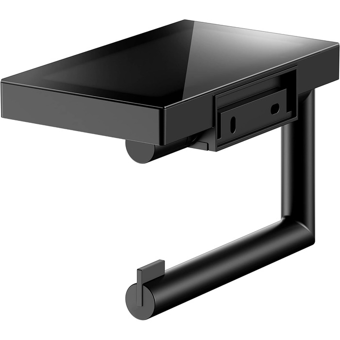 Тримач для туалетного паперу KEUCO Reva Black Selection, металевий, чорний, з поличкою та антиковзкою вставкою, монтаж без свердління