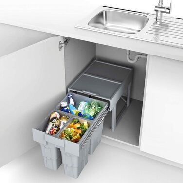 Система сортування сміття SO-TECH WASTEBOY 3-секційна (1х16 л, 2х7 л), для шаф від 400 мм, з телескопічними контейнерами