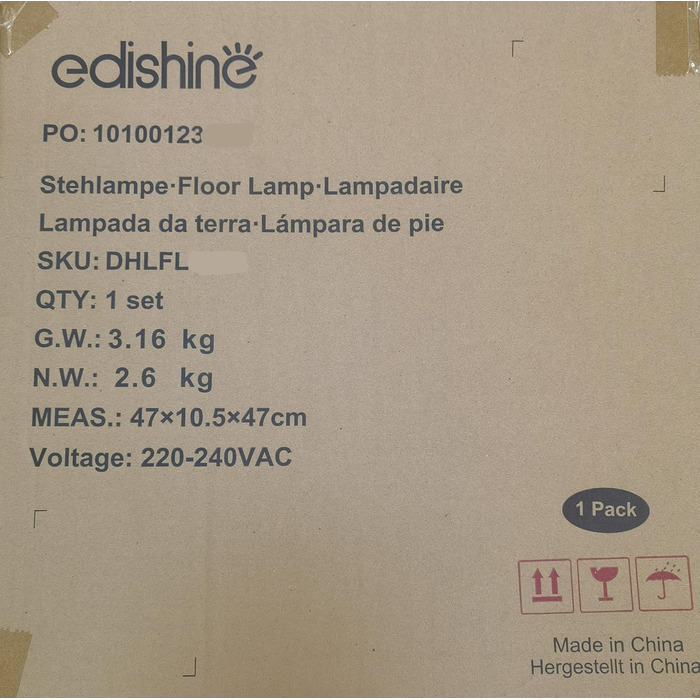 Торшер EDISHINE з диммером, тринога з дерева, дистанційне керування, LED E27, таймер, 3 кольори світла, льняний абажур, вінтажний стиль, для вітальні