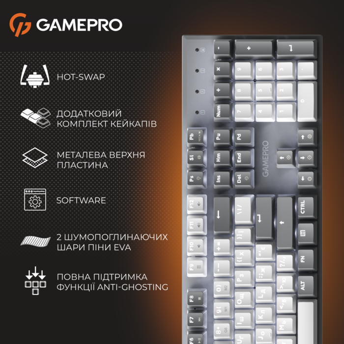 Дротова механічна клавіатура GamePro Genesis Metallic (MK144G) 100% Red switches