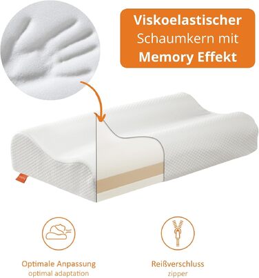 Ортопедична подушка для шиї з ефектом пам'яті Memory Foam, ергономічна подушка для сну проти болю в шиї, регульована по висоті, з чохлом, 33x60 см
