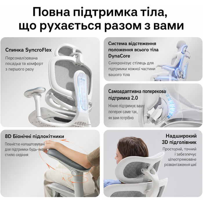 Офісний стілець SIHOO Doro C300 V2 Pro ергономічний, білий - з регульованою спинкою, підголівником та підлокітниками для дому та офісу