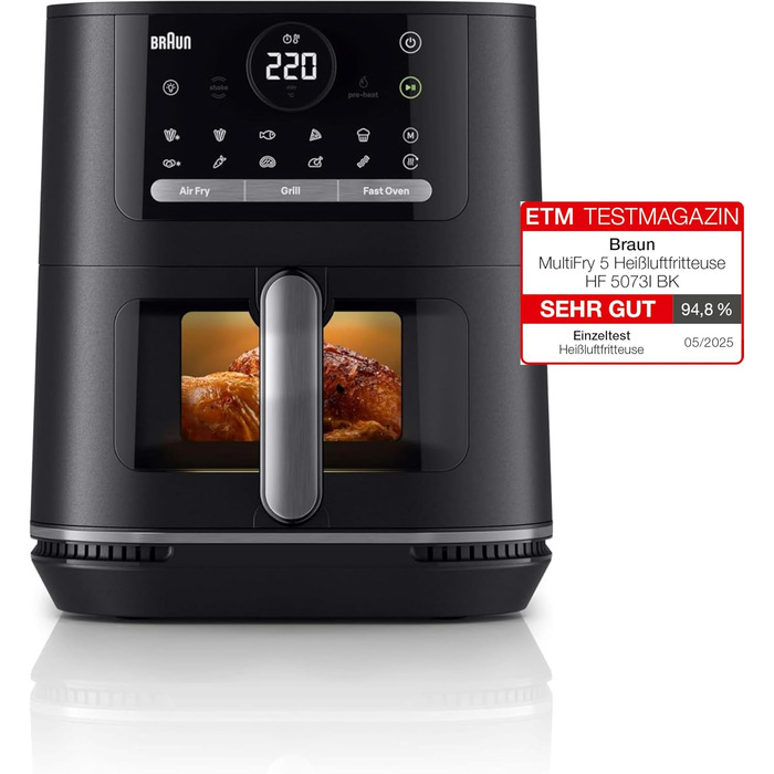 Фритюрниця повітряна Braun MultiFry 3 HF 3030, 4.3 л, 1500 Вт, цифрове керування, 8 програм, чорна