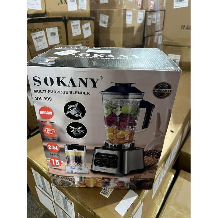 Потужний стаціонарний блендер SOKANY SK-999 6000 Вт, 2-в-1: блендер 2,5 л та кавомолка, 15 швидкостей, функції подрібнення льоду та самоочищення, без BPA, для смузі